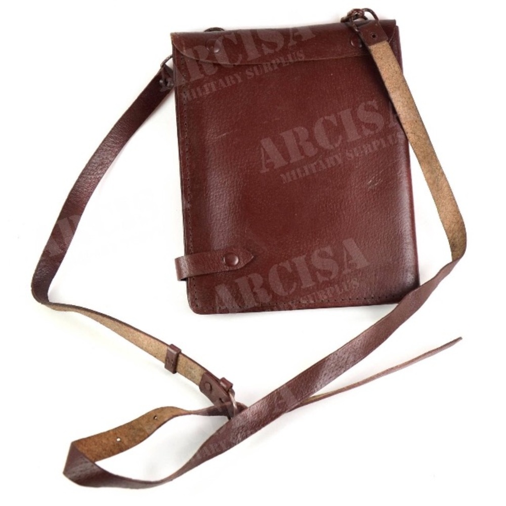 Brown leather Polish army map and document case.